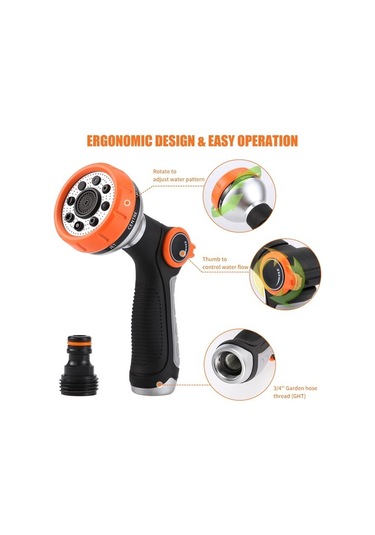 Başparmak Kontrollü 8 Modlu Bahçe Hortumu Başlığı 8267 Siyah