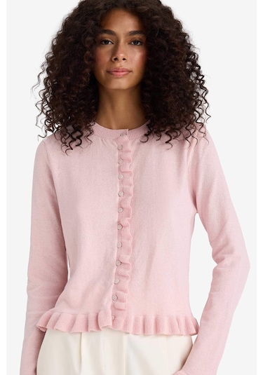 Defacto Regular Fit Bisiklet Yaka Hırka F7163ax25hspn189 Pembe
