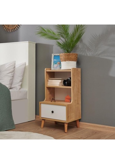 Just Home Melek Tek Çekmeceli Komodin - Safir Meşe / Beyaz Safir Meşe