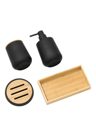 Suntek Evler Için 4 Adet Banyo Aksesuarları Seti Dekoru, Siyah Siyah Diğer