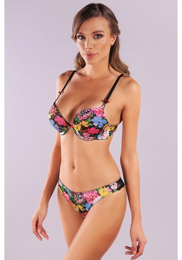 Golshan Garden Brazillian Slip, Kadın Dantelli Çiçek Baskılı Brezilyan Külot Çok Renkli