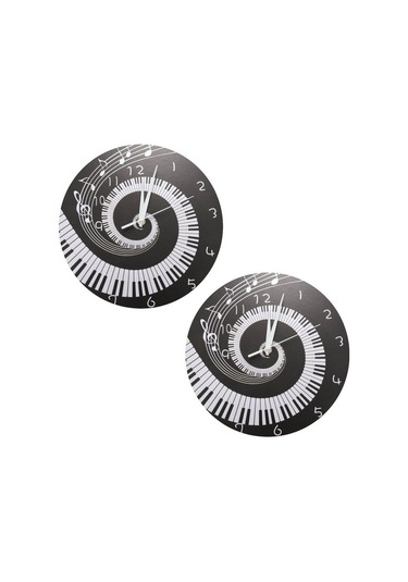 Goldenqian 2x Zarif Piyano Tuşu Saat Müzik Notaları Dalga Yuvarlak Modern Duvar Saati Siyah + Beyaz Akrilik Olmadan 6lbqrj Beyaz