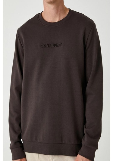 Koton Bisiklet Yaka Sweatshirt Slogan Baskılı Uzun Kollu Pamuklu İnterlok Kumaş 001