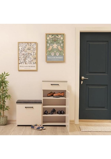 Just Home Puflu Ayakkabılık - Vizon / Rustik Meşe Vizon / Rustik Meşe Rustik Meşe - Vizon