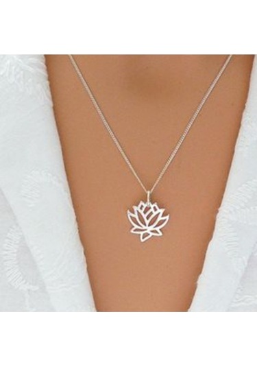 Gümüş Lotus Çiçeği Kolye 487357787