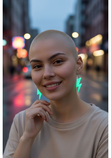 Karanlıkta Parlayan Fosforlu Zincirli Gümüş Kolye Küpe Anahtarlık Seti Yeşil