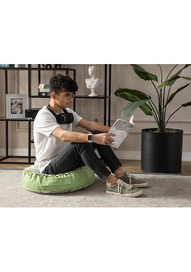 Yeşil Bitki Ve Palmiye Desenli Puf Minderi, 60x60 Cm, Balkon Ve T