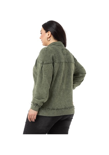 Büyük Beden Pis Dikişli Fermuarlı Yırtmaçlı Parça Boyalı Haki Sweatshirt-haki Haki