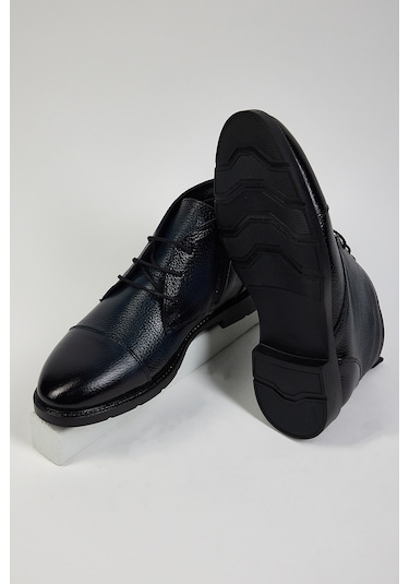 Tonny Black Erkek Lacivert Rahat Kalıp Önü Bağcıklı Hakiki Deri Erkek Bot