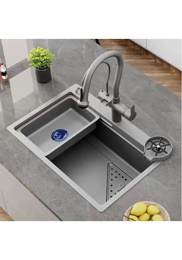 Su Arıtma Çıkışlı Ithal  Akıllı Eviye Seti Gri