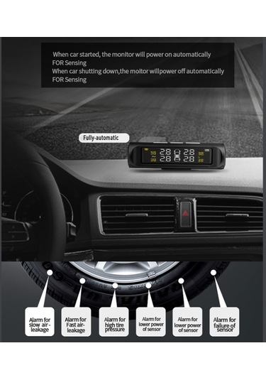 Sones Yb-q0248 Universal Araç Kablosuz Güneş Enerjili Harici Lastik Basıncı Monitör Dedektörü