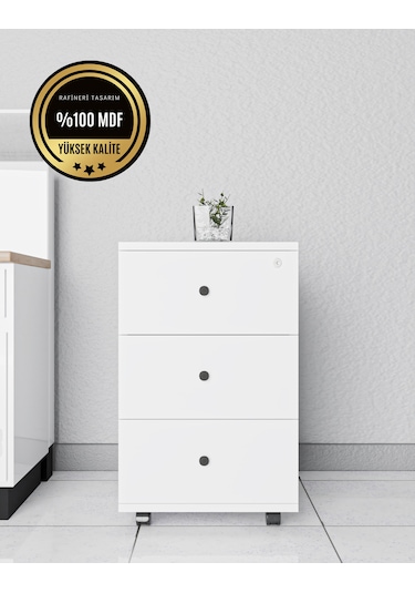 Keson Rafineri Çekmeceli Merkezi Kilit Ofis Dolabı Mdf Beyaz