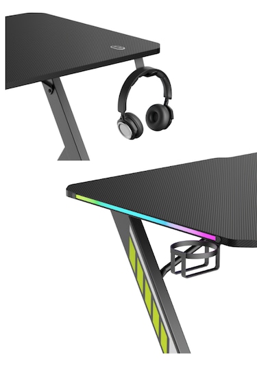 Rgb Işıklı Oyuncu Masası 120x60 Cm Kulaklık Ve Bardaklık