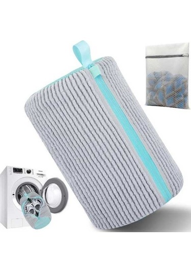 Bosphorusboutique02 Springsun Gri Renkli 2'li Çamaşır Makinesi Çanta Seti: Dayanıklı Ayakkabı Yıkama Çantası Ve Ağ Desenli Giyim Koruması Gri