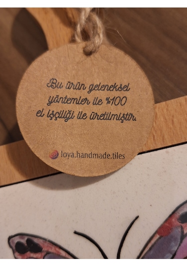 El Yapımı Çinisi İle Ahşap Mini Sunum Kelebek Desenli