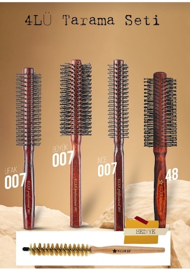 Elsa 4lü Profesyonel Erkek Tarama Seti 10 Ince Fön Fırçası Hediyeli