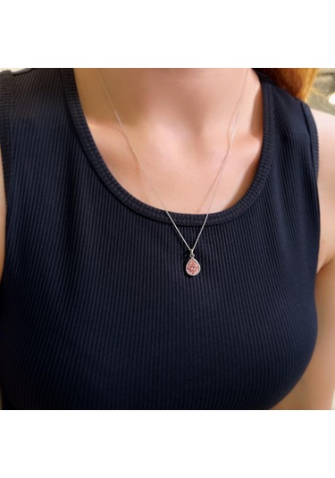 Stela Pembe Kuvars Damla Gümüş Kolye