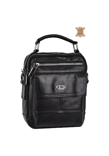 Elatae Ççs Çok Gözlü Hakiki Deri Erkek Çantası Siyah 31441