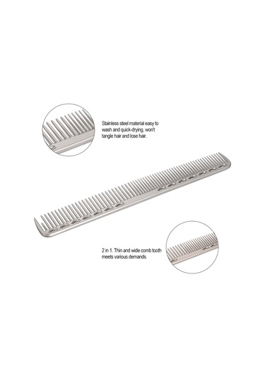 Vkemall Stainless Steel 2'li Fonksiyonel Saç Tarzı: İnce Ve Geniş Dişli, Masaj Ve Saç Büyümesini Teşvik Eden Profesyonel Tarak - Gümüş Küçük Boy