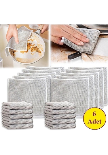 Mainshop Çok Amaçlı Bulaşık Tel Bezi 6 Adet Çift Kat M-602 Gri