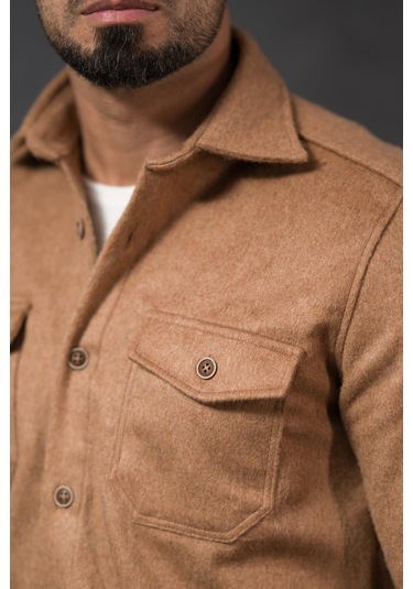 Advante Slimfit Çift Kapak Cepli Astarsız Kaşe Gömlek Devetüyü