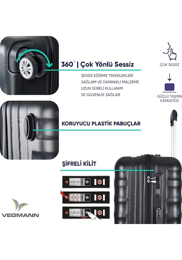 Vegmann Delphin Siyah Orta Boy Valiz Siyah