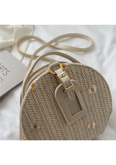 Haki Yazlık Hasır Çanta Kadın Yeni Şık Çok Yönlü Omuz Çantası Plaj Küçük Yuvarlak Çanta Haki Diğer
