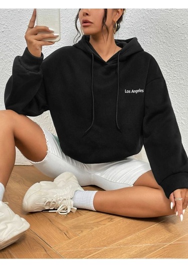 Altamira Unisex Los Angeles Baskılı Oversize Kapşonlu Sweatshirt 001