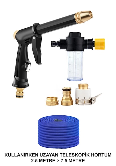 Araba Balkon Bahçe Yıkama Ayarlanabilir Başlıklı Hortumu Full Set