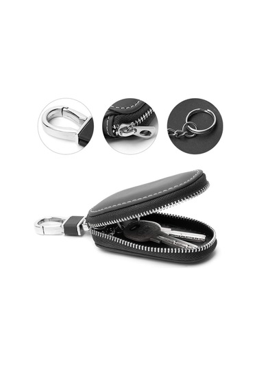 Siyah Deri Araba Anahtarı Kılıfı, Küçük Erkek Fermuarlı Cüzdan Diğer