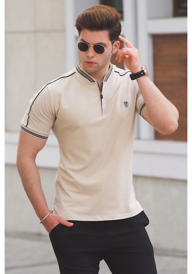 Madmext Madmext Bej Polo Yaka Erkek Tişört 9281-Bej