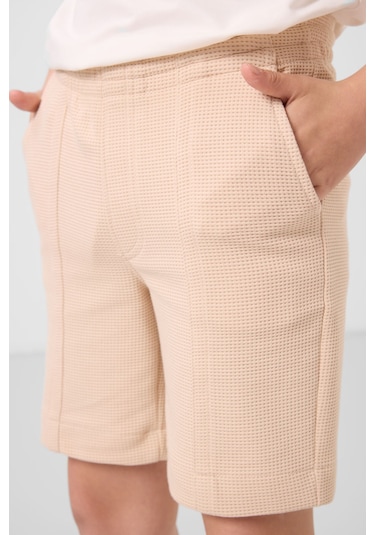 Tommylife Bej Pamuklu Yumuşak Dokulu Standart Fit Basic Erkek Çocuk Şort - 11289 Bej