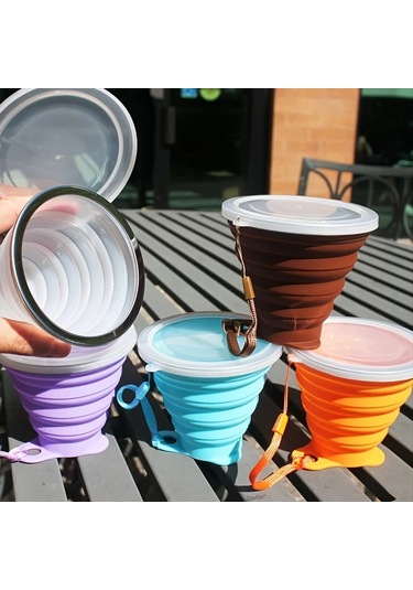 Elmpaly Katlabilir Silikon Seyahat Bardağı 270ml Gri Kamp Ve Doğa Yürüyüşü