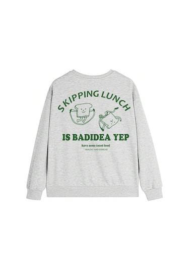 Slogan Grafikli Düşük Omuz Oversize Sweat-trzksw3197 Açık Gri