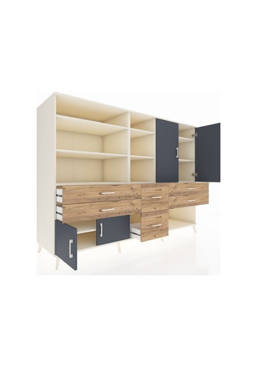 Kronos Dolap 10 Raflı 6 Çekmeceli 4 Kapaklı 220x59x163 Aytaşı-ant Aytaşı-antrasit/çam