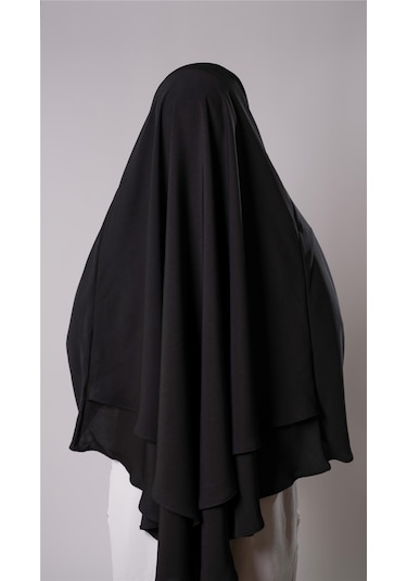 Siyah Pratik Hazır Geçmeli Tesettür Eşarp Medine İpeği Bağcıklı Çift Katlı Sufle Hijab 2302 01