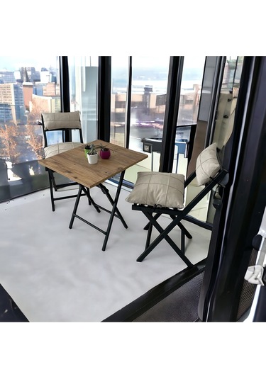 Modern Style Home Balkon Bahçe Mutfak 3'lü Bistro Set Katlanır 2 Sandalye 1 Masa Krem