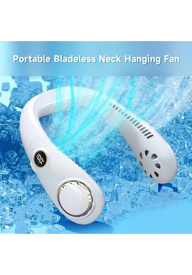 Yunboo Taşınabilir Şarjlı Boyun Fanı - 3 Hızlı Ayarlı, 360 Esinti, Led Ekran, Yeşil Açık Yeşil Açık Yeşil