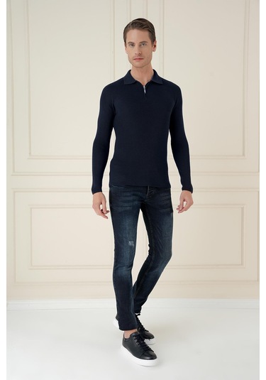 Tr 878 Triko Slim Fit Lacivert Basic Lacivert