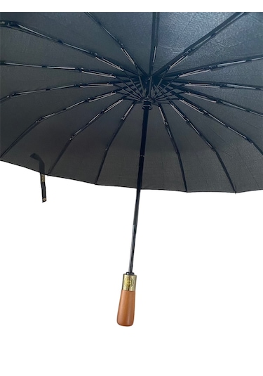 Yüksek Kaliteli Ahşap Saplı Şemsiye Otomatik Rüzgarda Kırılmaz Siyah