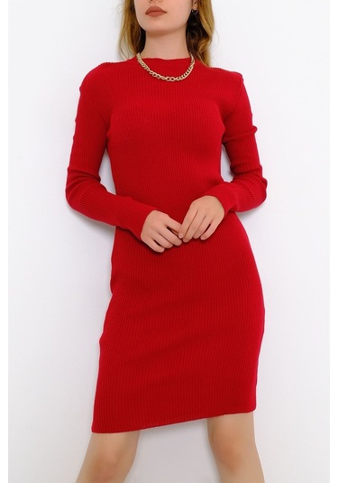 Mokashopin - Bisiklet Yaka Triko Elbise Kırmızı - 571.1612. 001