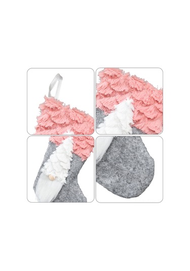 Geeroyoo Pembe Noel Çorabı, Cüce Figürlü Hediye Torbası, Dekoratif Noel Aksesuarı, 23x12cm Boyutunda