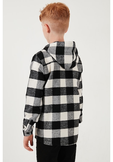 Lela Kapüşonlu Çift Cepli Ekoseli Oduncu Erkek Çocuk Gömlek Cf25W81787 Siyah