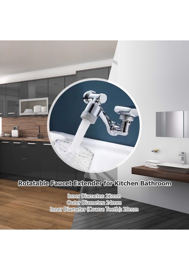 Dofolink Gümüş Renkli 3x360 Döner Kran Uzatıcı, Ev Ve Mutfakta Kullanıma Uygun, Şişme Su Modu, Dayanıklı Çelik + Abs Malzeme Gümüş