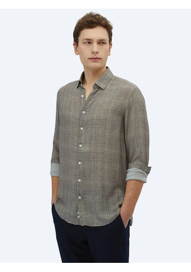 Kip Vizon Baskılı Regular Fit Dokuma Casual Gömlek Vizon