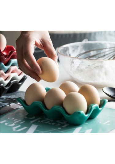Pazly--1 Adet 6 Izgaralar Yumurta Tutucu Seramik Kayma Yumurta Kutusu Buzdolabı Darbeye Yumurta Tepsi Tutucu Saklama Kutusu Ev Depolama Organizasyon Depolama Tepsileri Yeşil