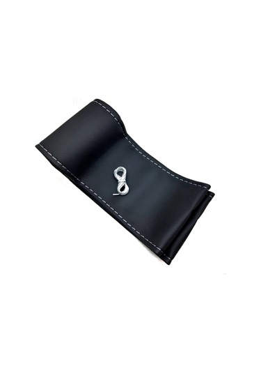 Universal 10 Adet Deri Dikmeli Direksiyon Kılıfı Soft Siyah Deri-Gri İpli (38×10CM)