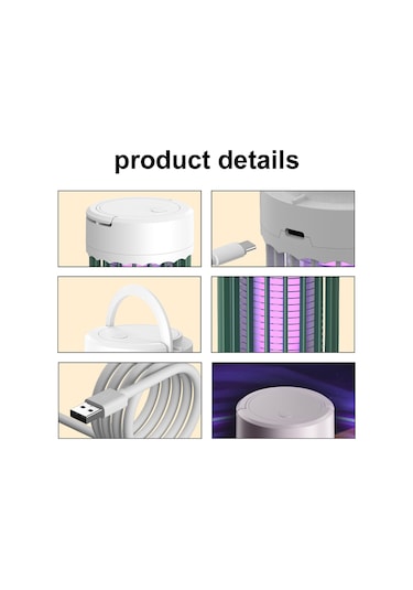 Fosenze Usb Şarjlı Led Pavuk Elektrikli Moskito Öldürücü Lambası - İç/ Dış Kullanım, 2 Mod, 365nm Uv Işık, 35db Sessiz, Gri