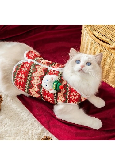 Maxaccess Kırmızı L Kedi Ve Küçük Köpekler İçin Kışlık Noel Kazak Yün Ceket