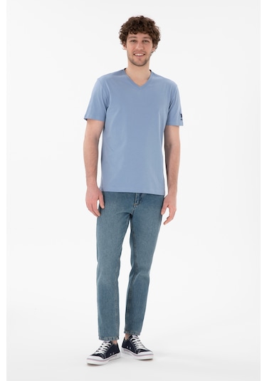 U.S. Polo Assn. Erkek Regular Fit  V Yaka Mavi Basic Tişört 50305858-VR036